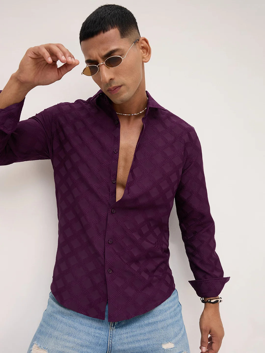 Royal Wine Diamond Textured Shirt