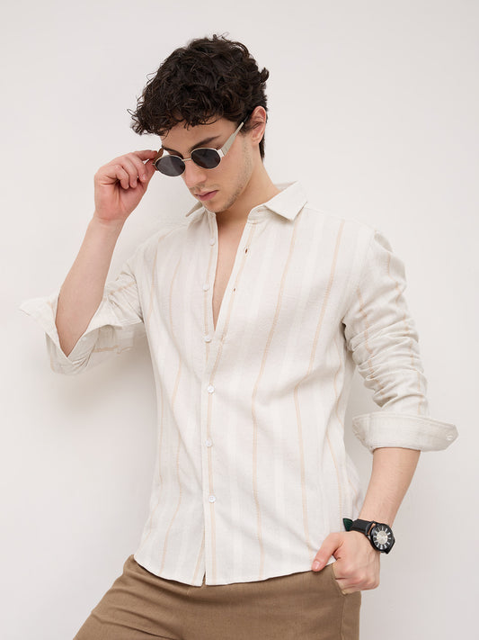 Refined Off-White Vertical Cable Weave Shirt