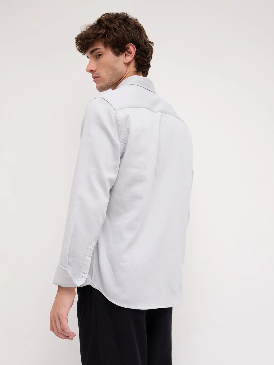 Cloud Grey Herringbone Textured Button-Down Shirt