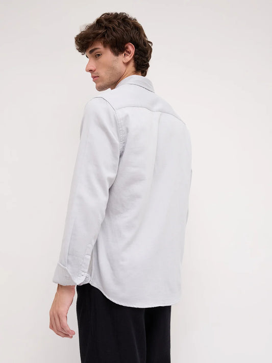 Cloud Grey Herringbone Textured Button-Down Shirt