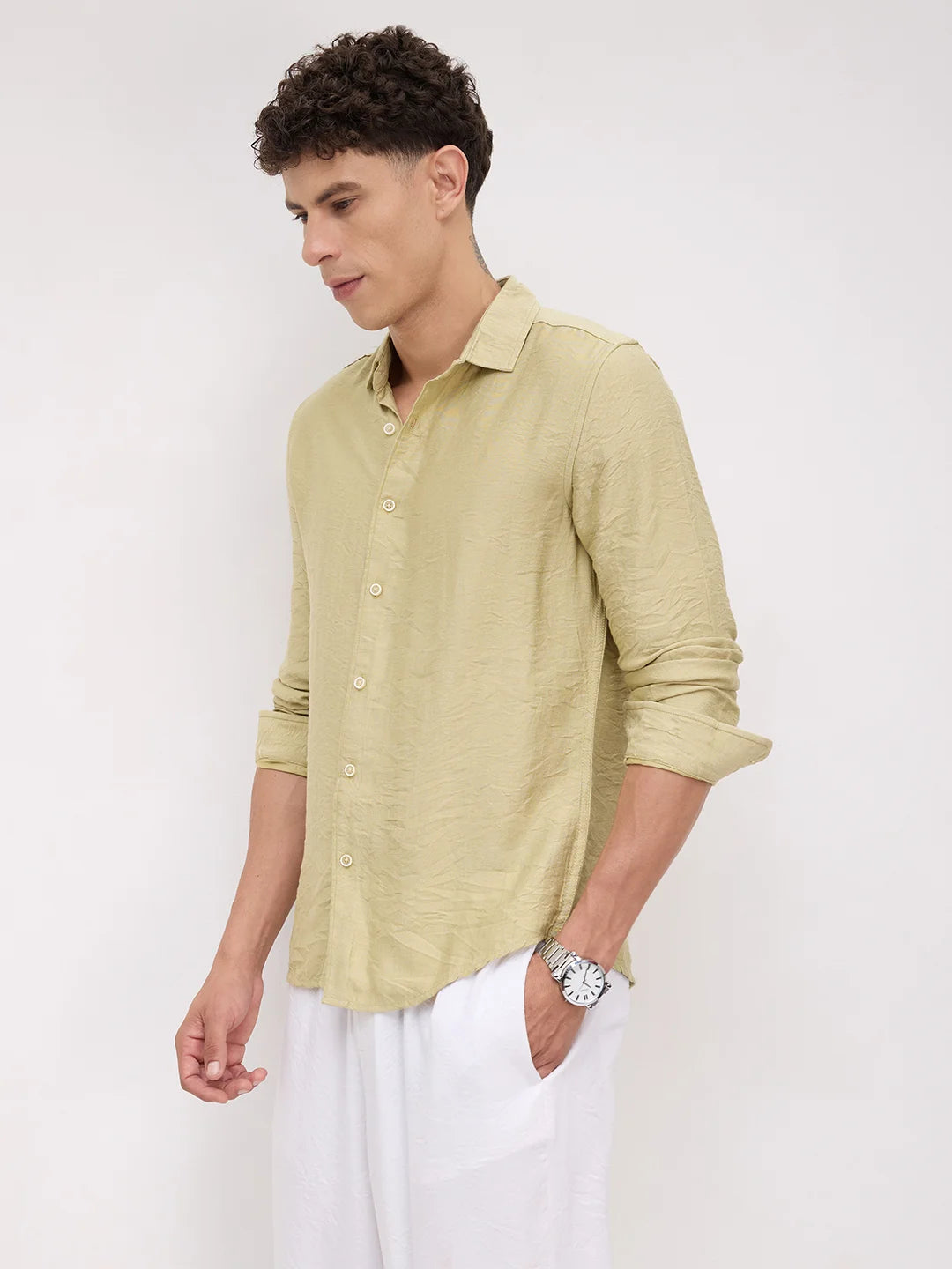 Pale Green Lightweight Crinkled Everyday Shirt