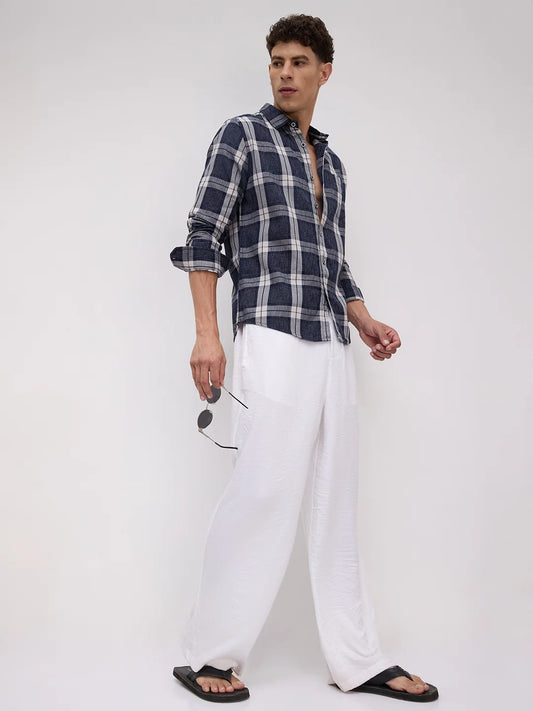 Graphite Blue Contrast Stitch Multi-Stripe Shirt