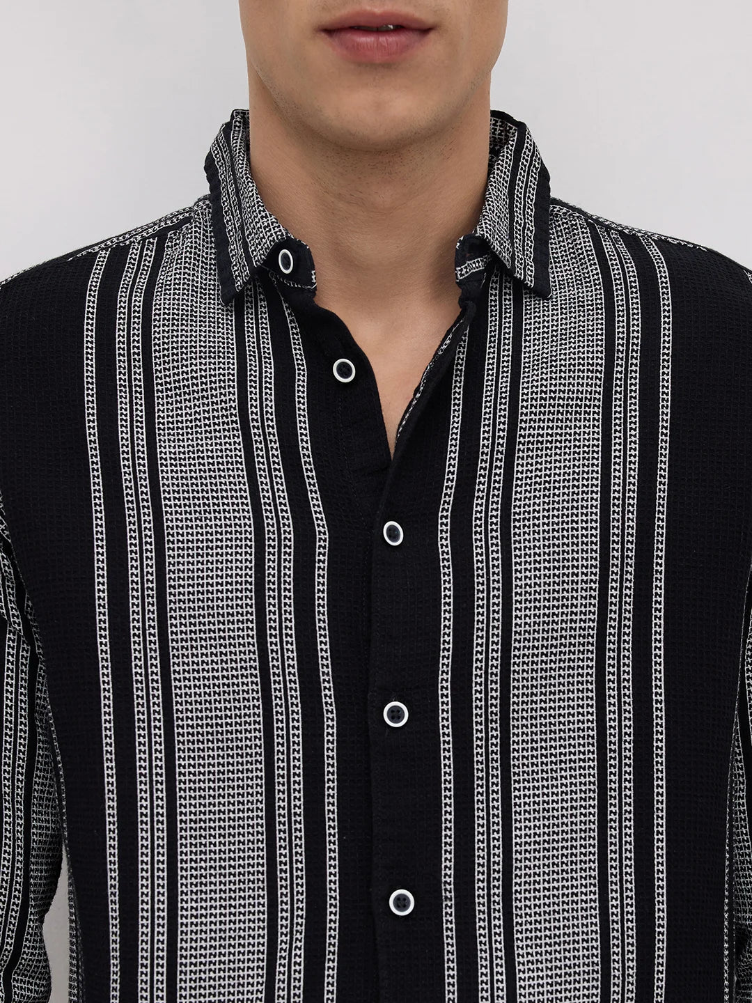 Monochrome Handloom Finish Panel Luxe Shirt