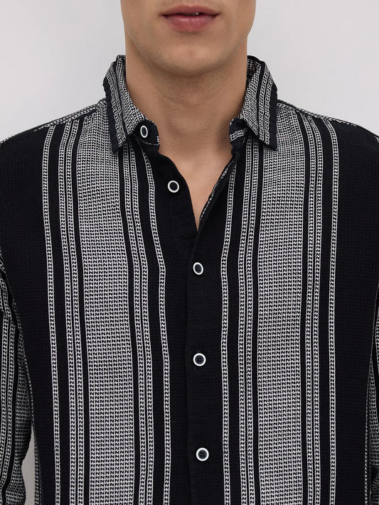 Monochrome Handloom Finish Panel Luxe Shirt