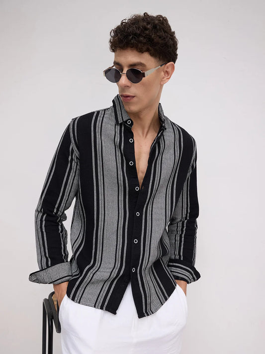 Monochrome Handloom Finish Panel Luxe Shirt