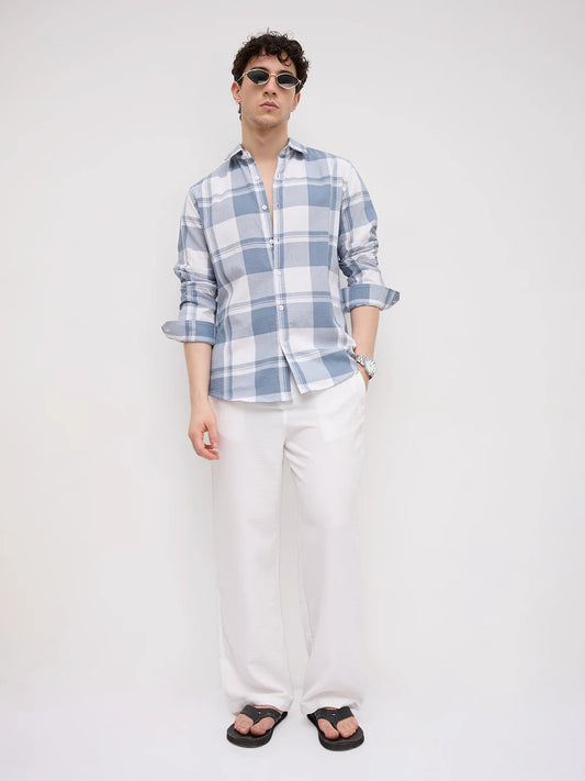 Timeless Slate Blue & White Plaid Checks Shirt