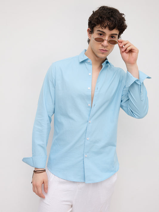 Sky Blue Micro Basket Weave Shirt