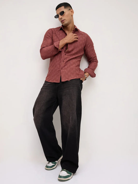 Rustic Brown Crosshatch Textured Shirt