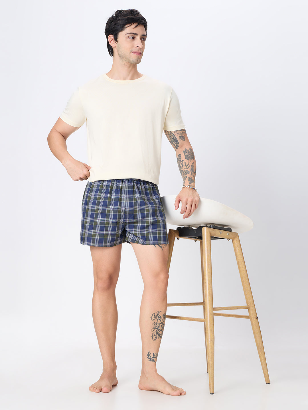 Sage Green & Navy Checks Boxers