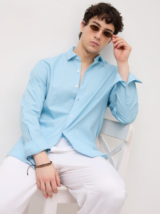 Sky Blue Micro Basket Weave Shirt