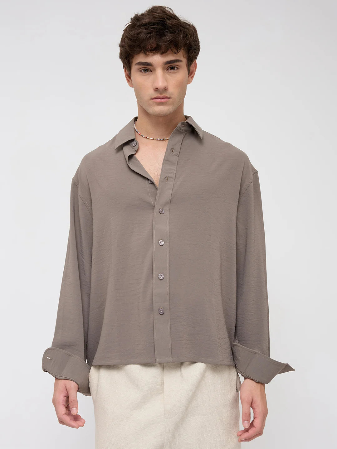 Luxe Ash Grey Ultra Soft Boxy Fit Crop Shirt