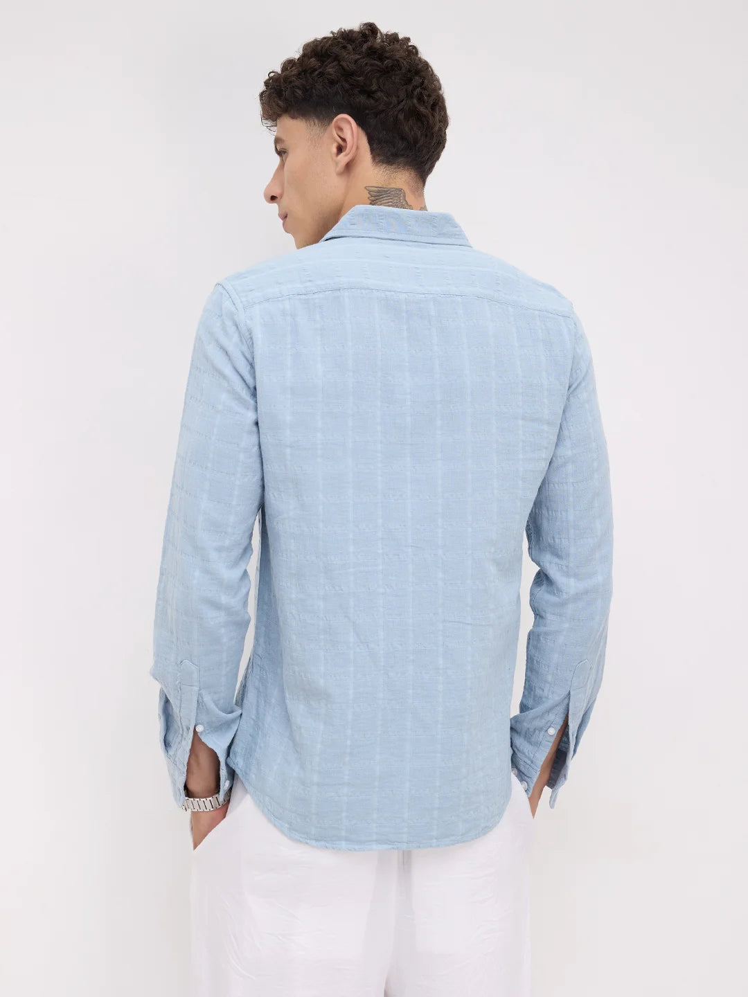 Premium Ice Mist Grid Emboss Double Cloth Shirt