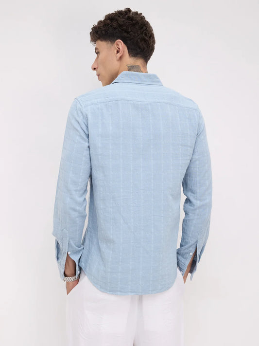 Premium Ice Mist Grid Emboss Double Cloth Shirt
