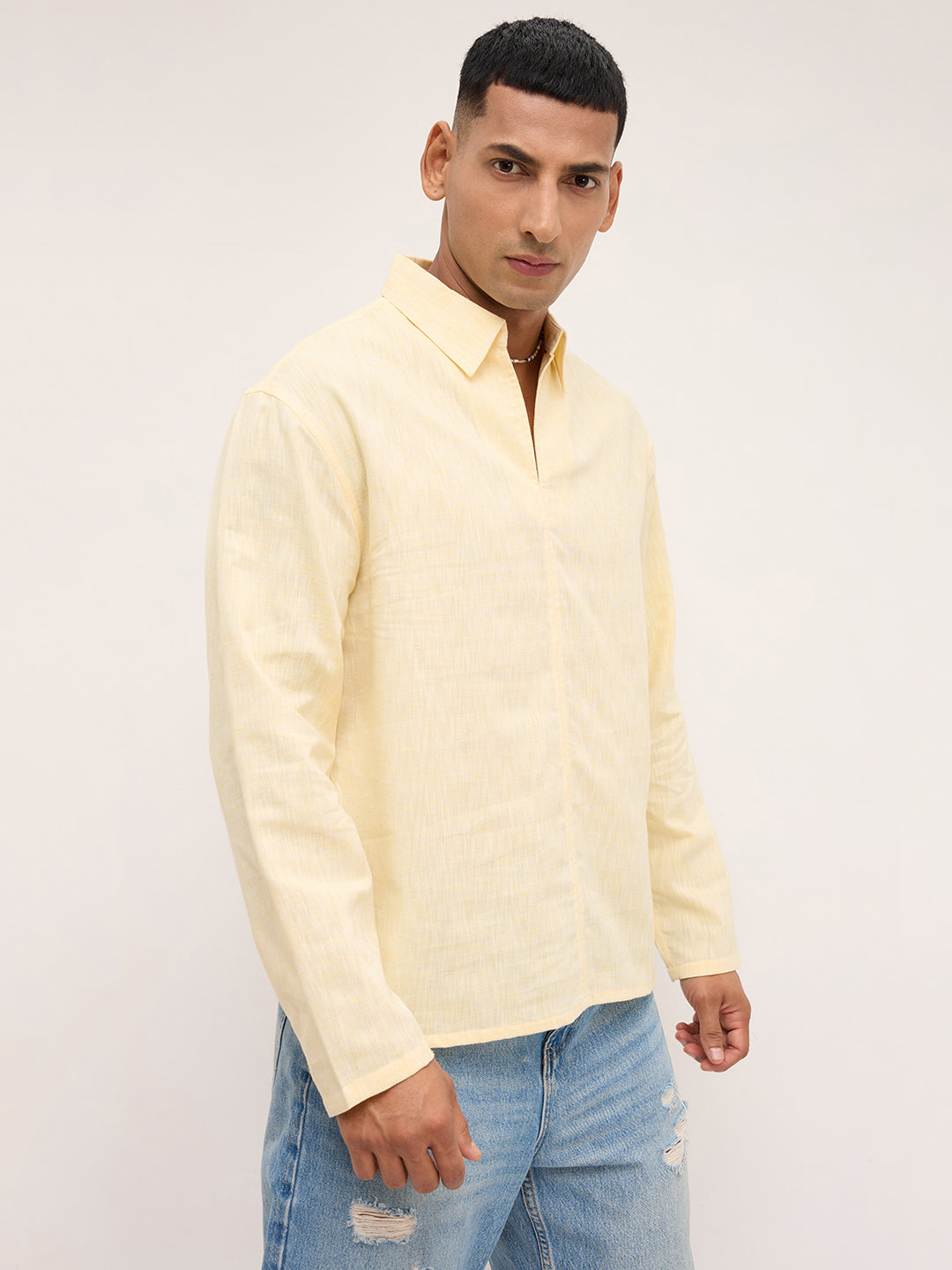 Dazzling Yellow Textured Center Seam Oversized Polo Shirt