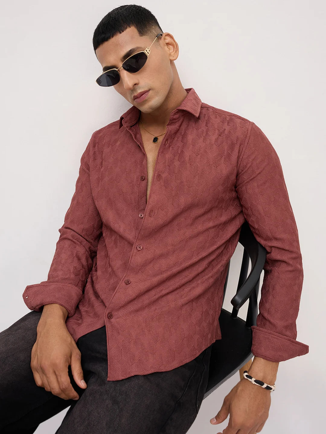 Rustic Brown Crosshatch Textured Shirt