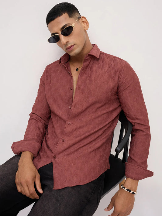 Rustic Brown Crosshatch Textured Shirt