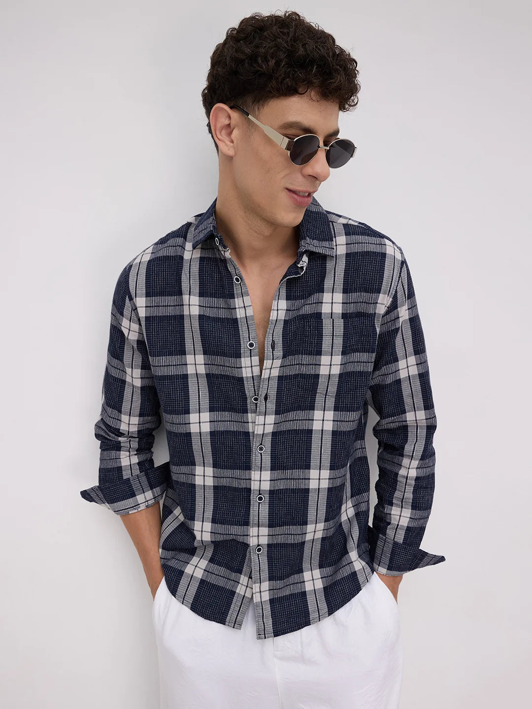 Graphite Blue Contrast Stitch Multi-Stripe Shirt