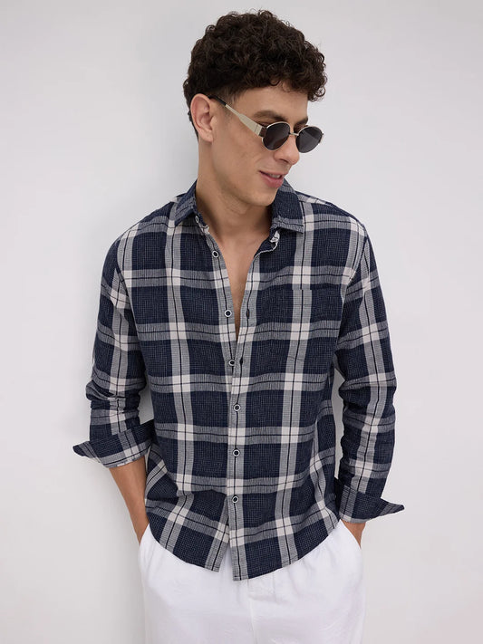 Graphite Blue Contrast Stitch Multi-Stripe Shirt