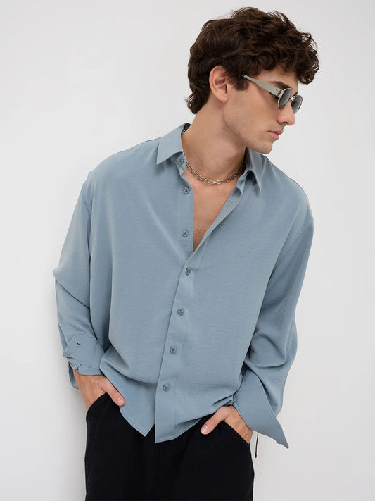 Luxe Marble Blue Ultra Soft Boxy Fit Crop Shirt