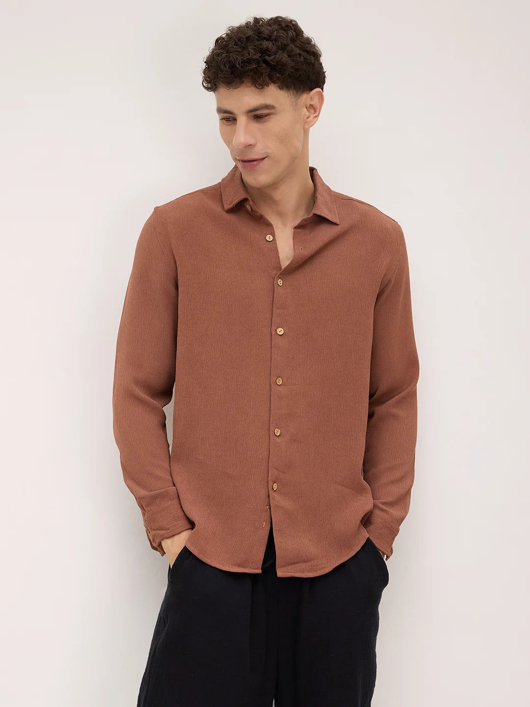 Russet Brown Crinkled Shirt