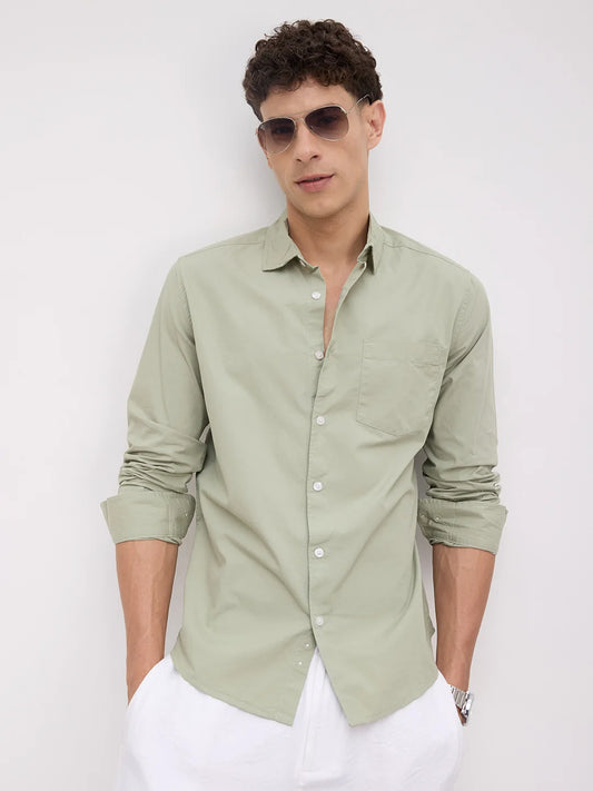 Plush Asparagus Green Peach Finish Poplin Shirt