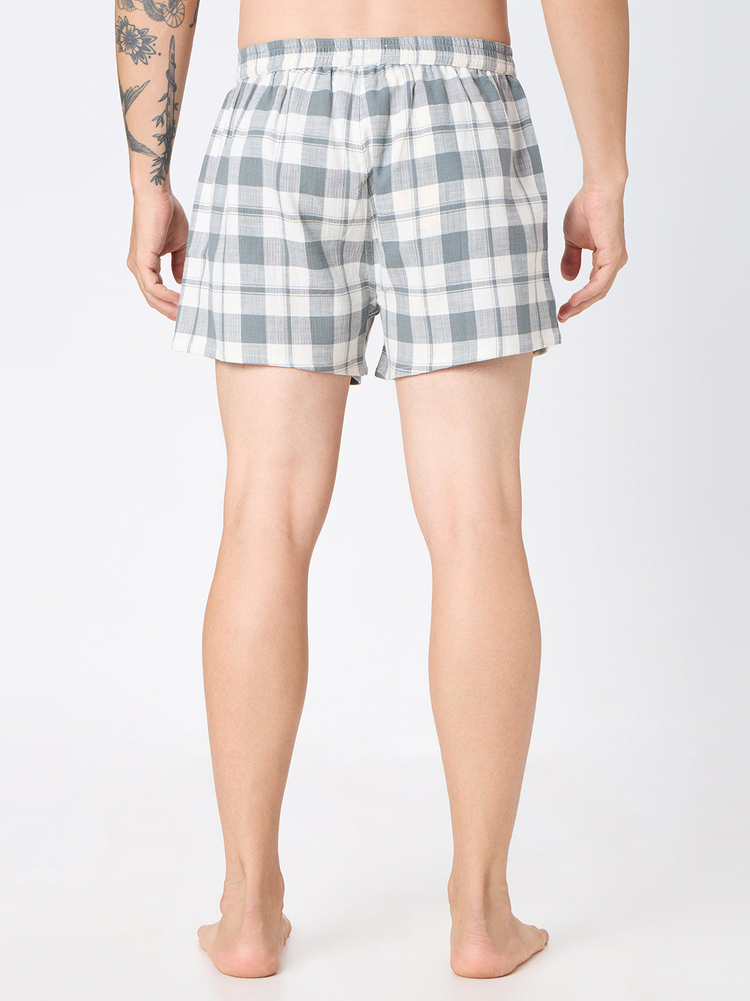 Solid Olive & Grey Checks Boxers