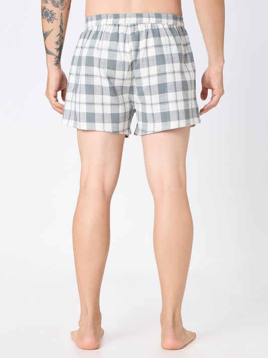Solid Olive & Grey Checks Boxers