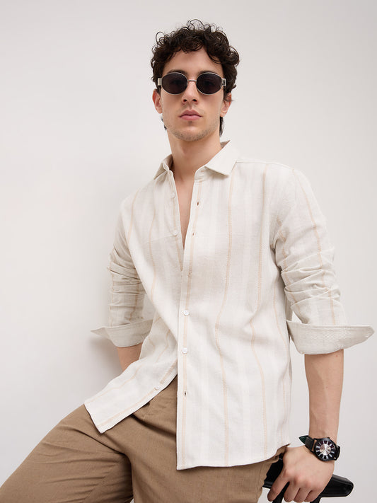 Refined Off-White Vertical Cable Weave Shirt
