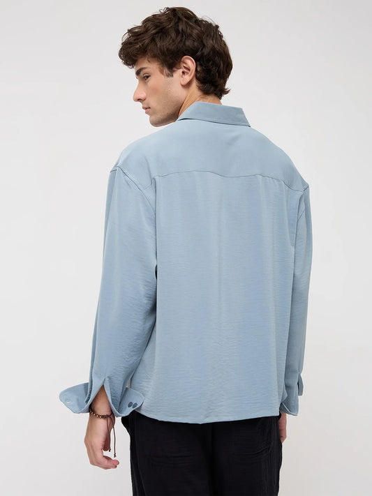 Luxe Marble Blue Ultra Soft Boxy Fit Crop Shirt