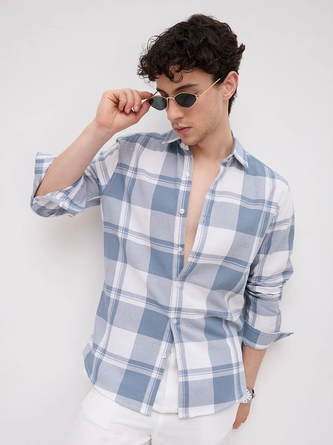 Timeless Slate Blue & White Plaid Checks Shirt