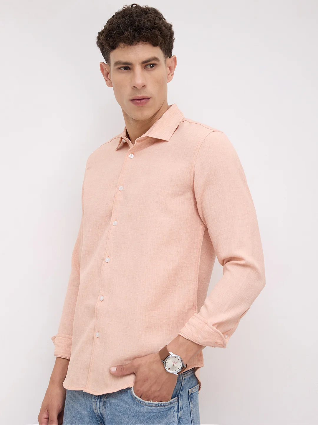 Creamy Peach Subtle Textured Shirt