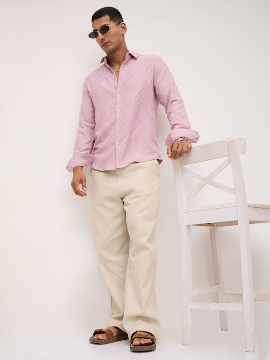Blush Pink Trellis Weave Textured Shirt