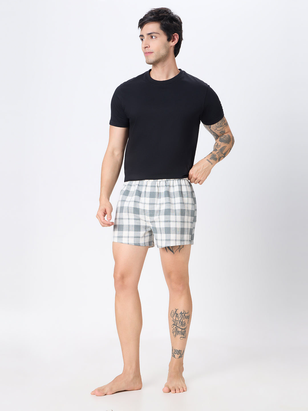 Solid Olive & Grey Checks Boxers