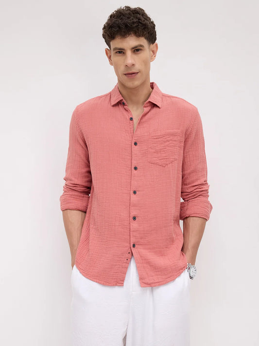 Dusty Coral Crinkled Double Cloth Shirt