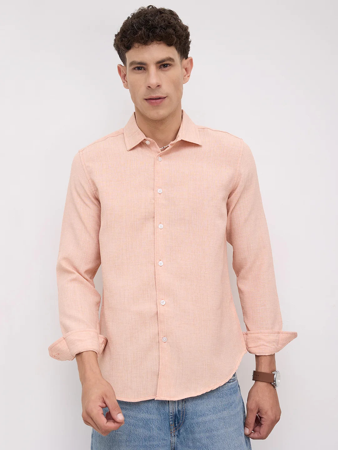 Creamy Peach Subtle Textured Shirt