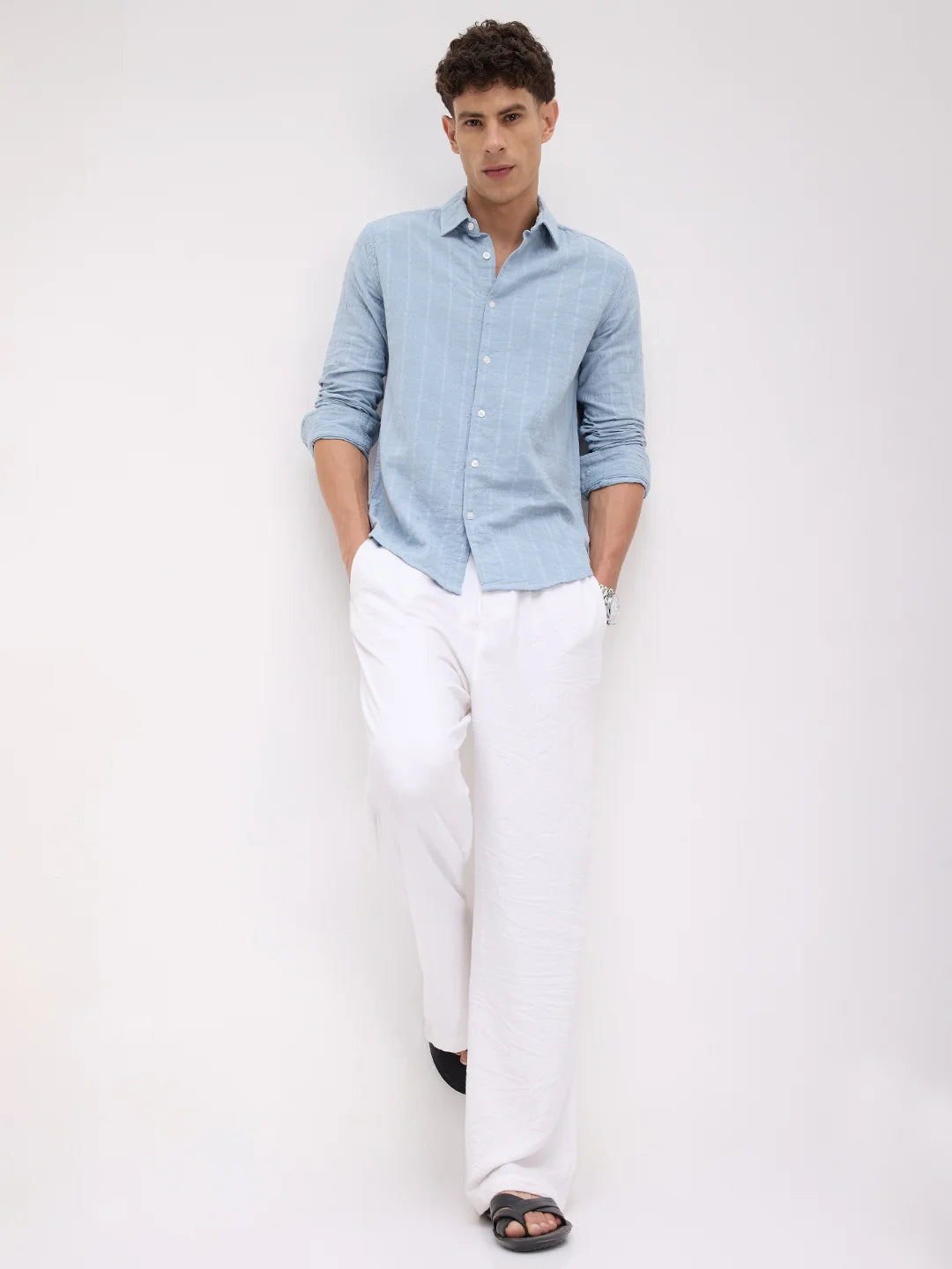 Premium Ice Mist Grid Emboss Double Cloth Shirt