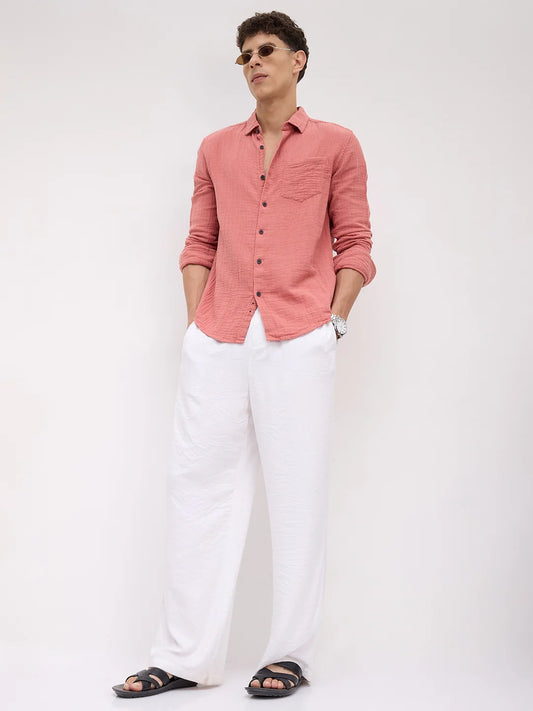 Dusty Coral Crinkled Double Cloth Shirt
