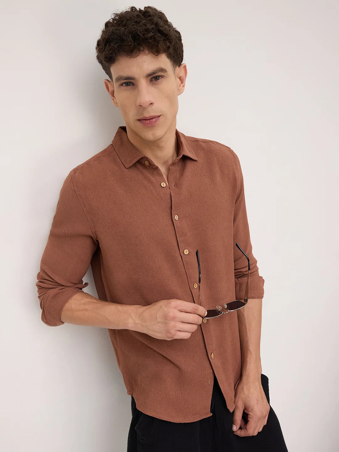 Russet Brown Crinkled Shirt