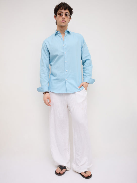 Sky Blue Micro Basket Weave Shirt