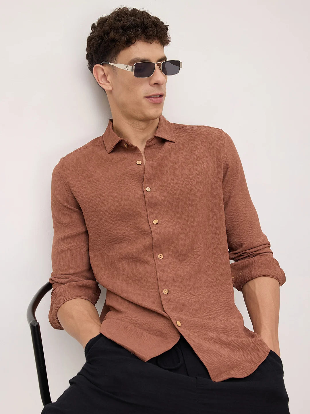 Russet Brown Crinkled Shirt
