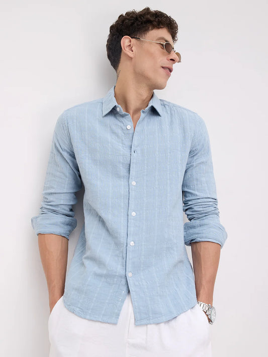 Premium Ice Mist Grid Emboss Double Cloth Shirt