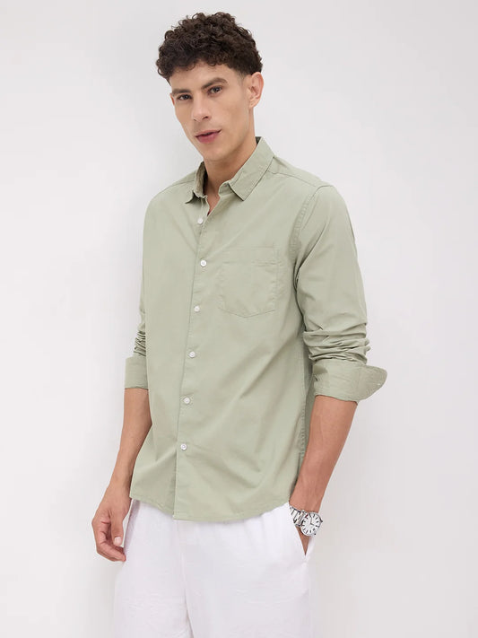 Plush Asparagus Green Peach Finish Poplin Shirt