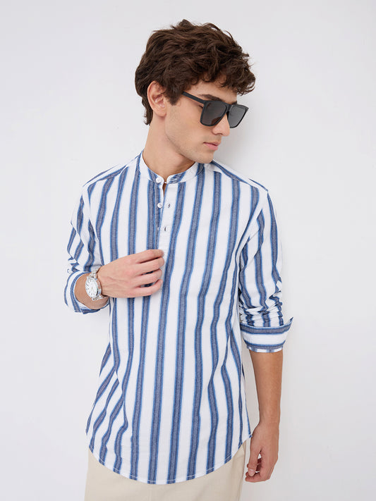 Coastal Denim Rhythm Loom Multi-Striped Kurta