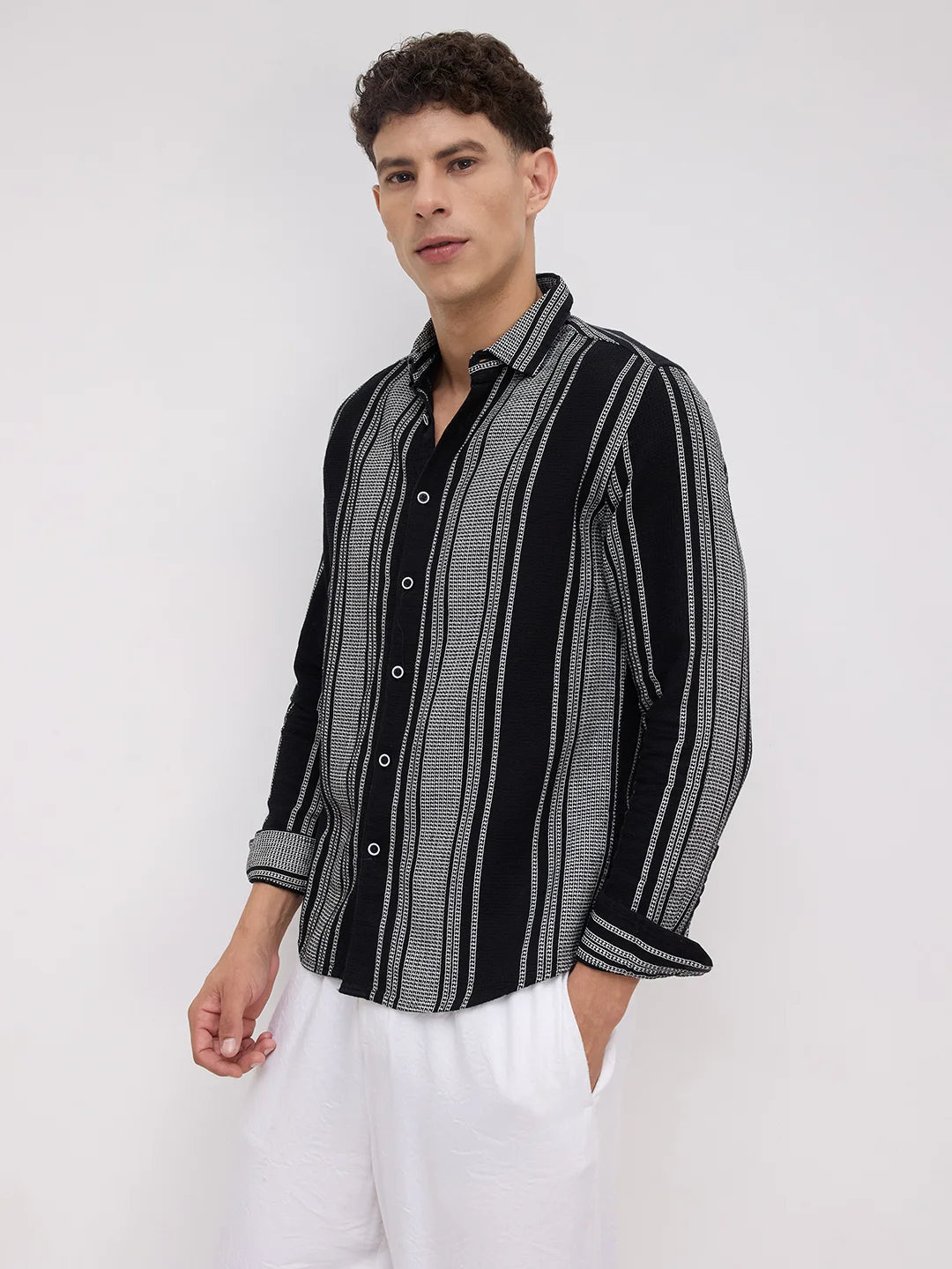 Monochrome Handloom Finish Panel Luxe Shirt
