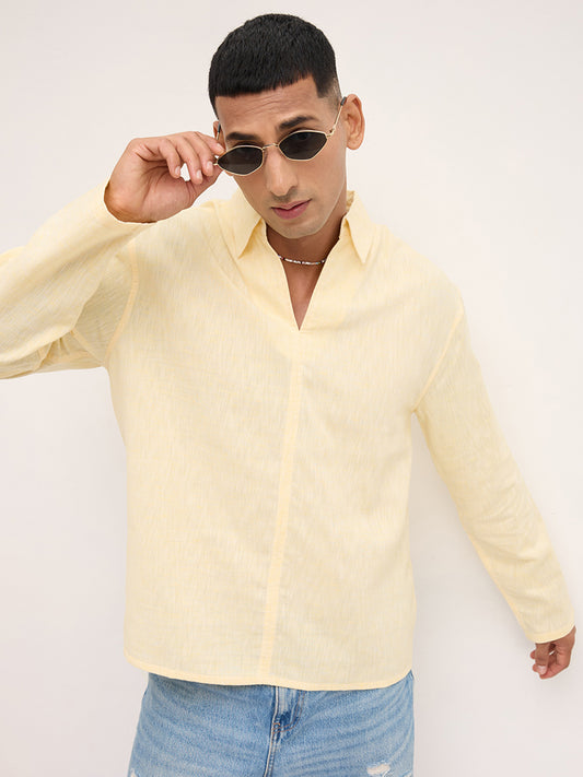 Dazzling Yellow Textured Center Seam Oversized Polo Shirt