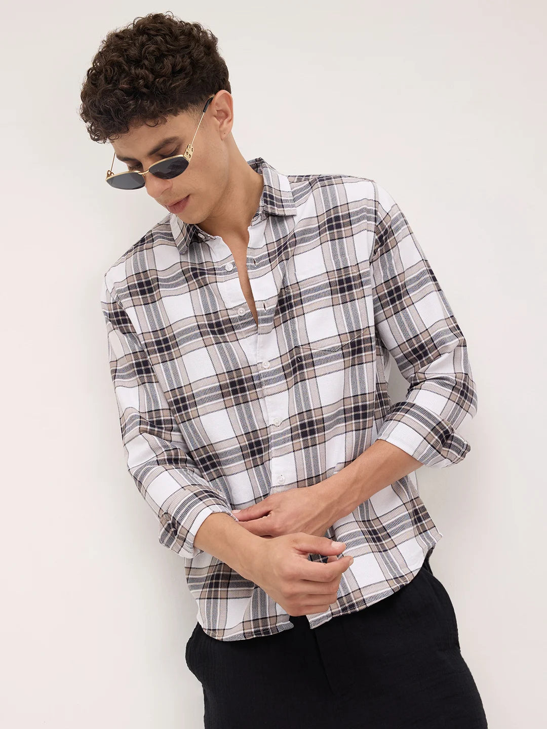 White & Ashley Grey Plaid Checks Shirt