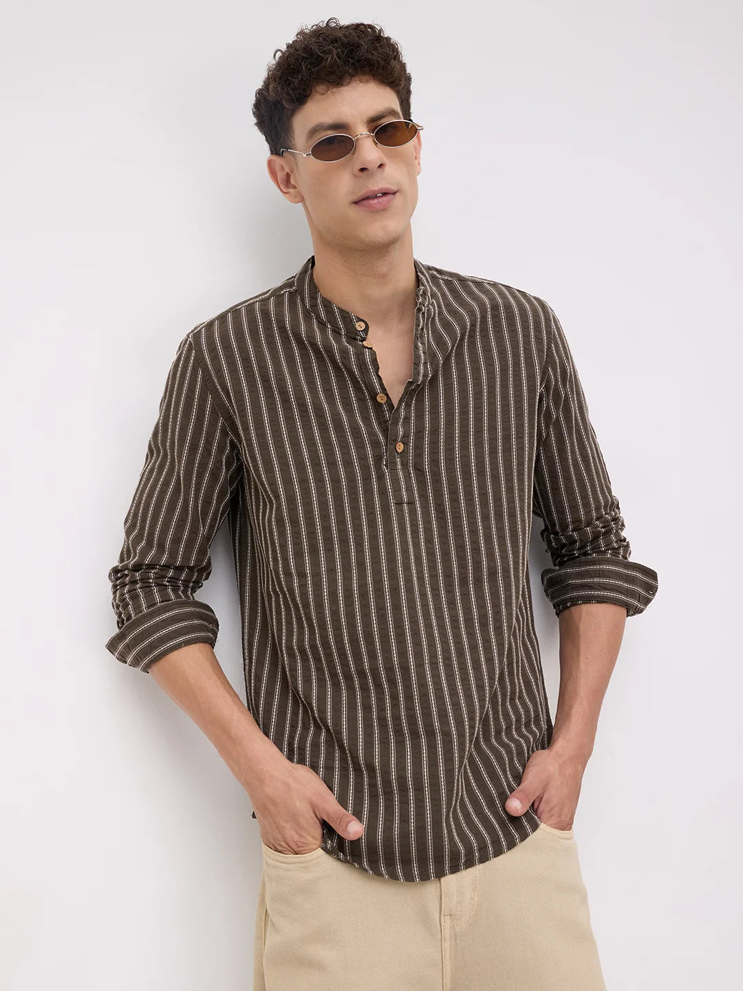 Elegant Olive Motif Striped Embroidered Kurta