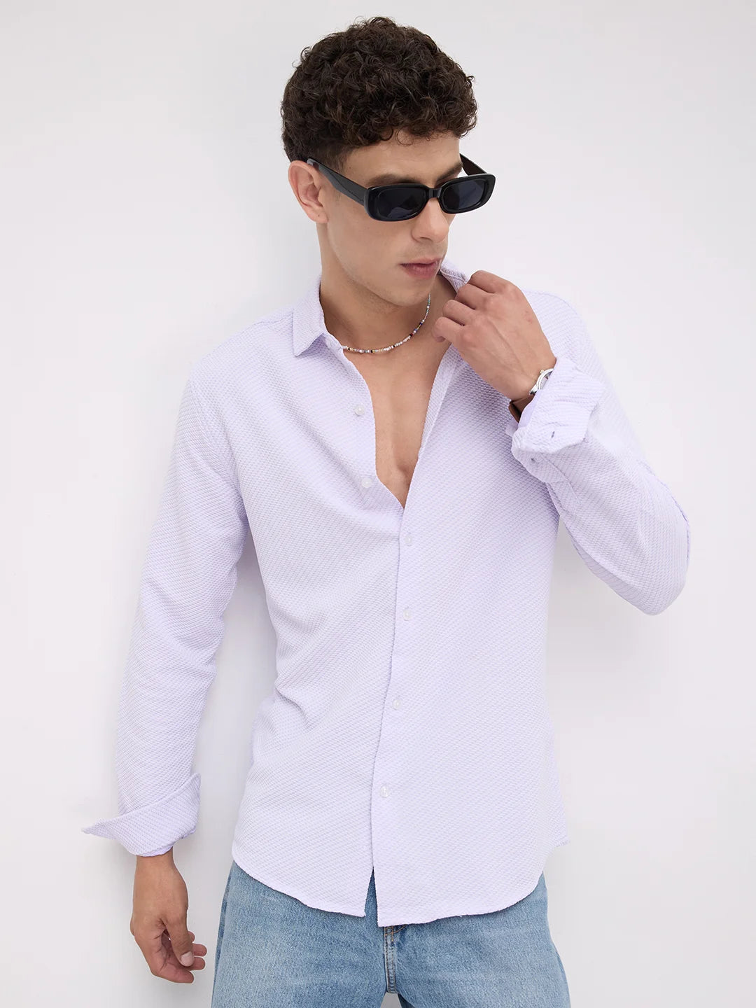 Iced Lavender Micro Weave Textured Shirt
