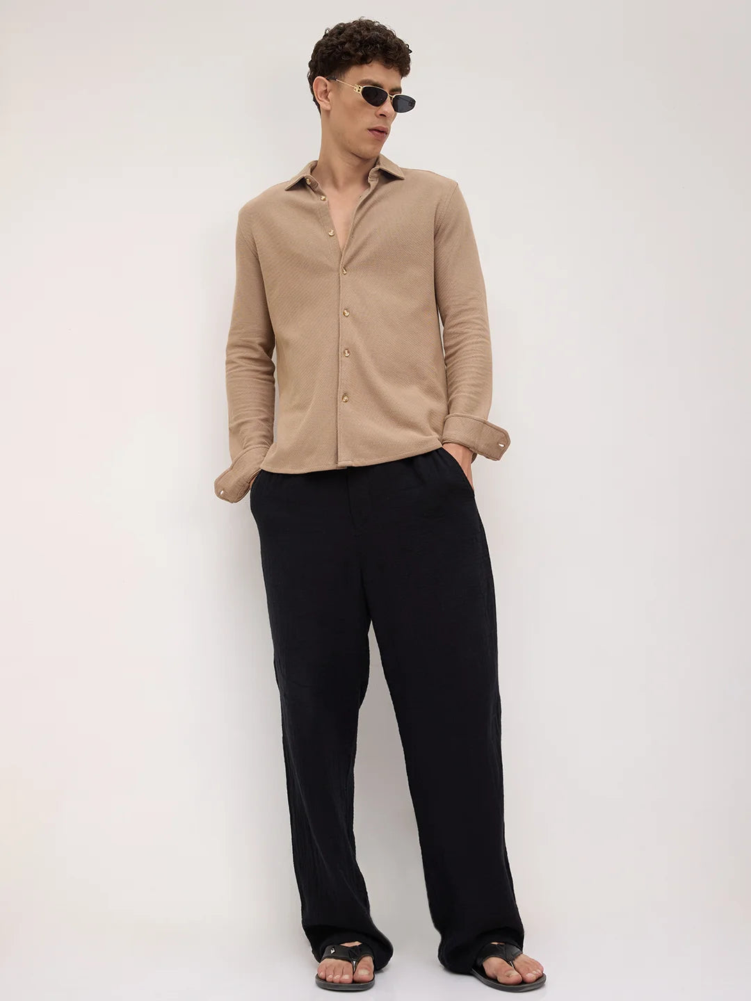 Natural Khaki Soft Weave Knit Shirt