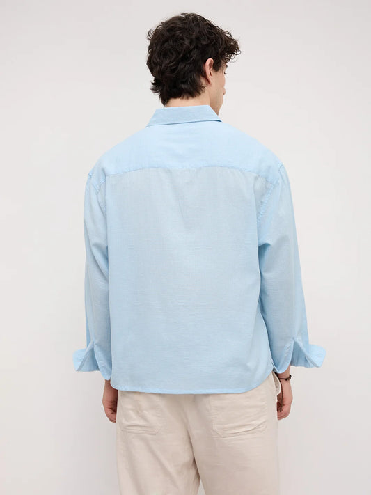 Sheer Blue Gingham Checks Boxy Fit Crop Shirt